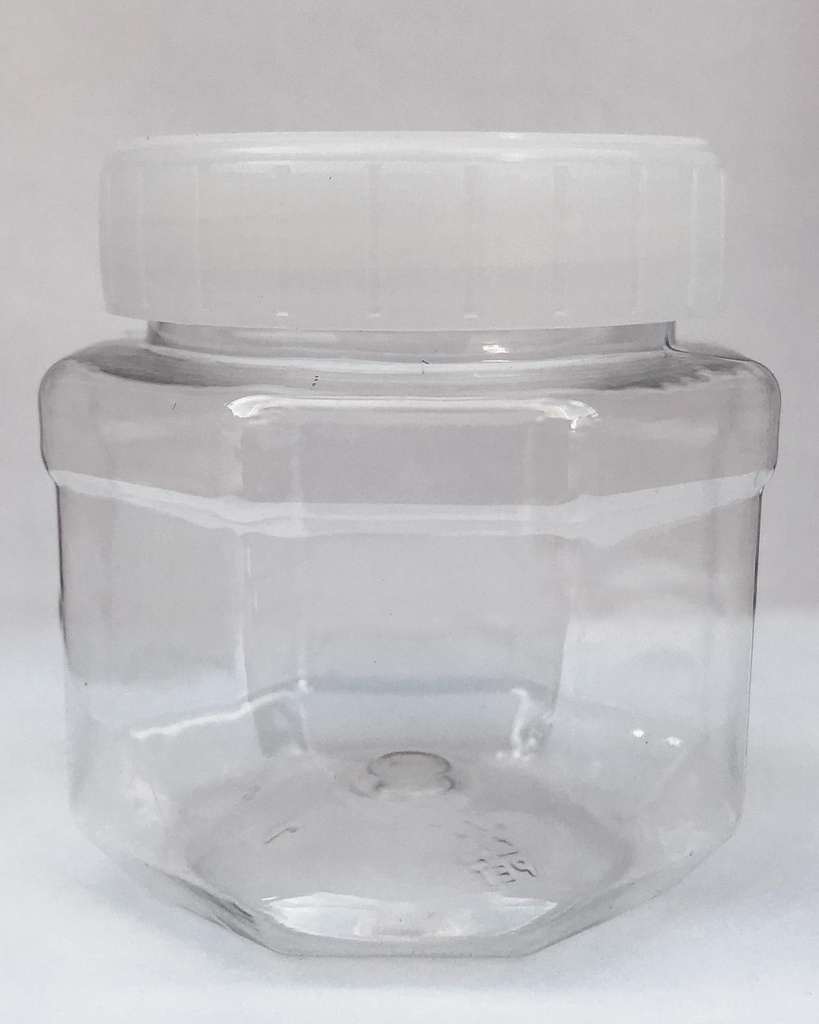Bote PET Octagonal 125mL, tapa y sello 